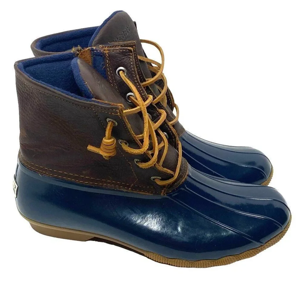 Sperry Waterproof Rubber Boot Duck Boots Women’s Size 9 Navy Blue Brown